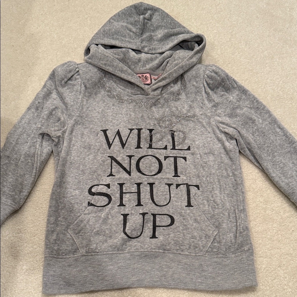 Juicy Couture RARE Y2K 2000s Heather Gray Hoodie Padded Ruched Shoulders VINTAGE